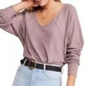We The Free Santa Clara Thermal Top Long Sleeve Wide V Neck Mauve Size Small